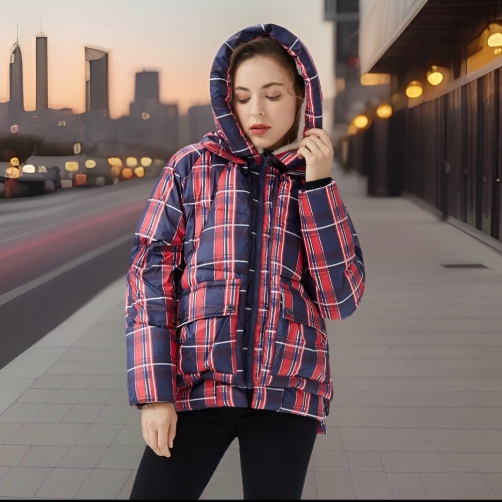 Orolay Women's Size S Thickened Plaid Print Multi Pockets Hooded Down Jacket.New - Picture 4 of 17